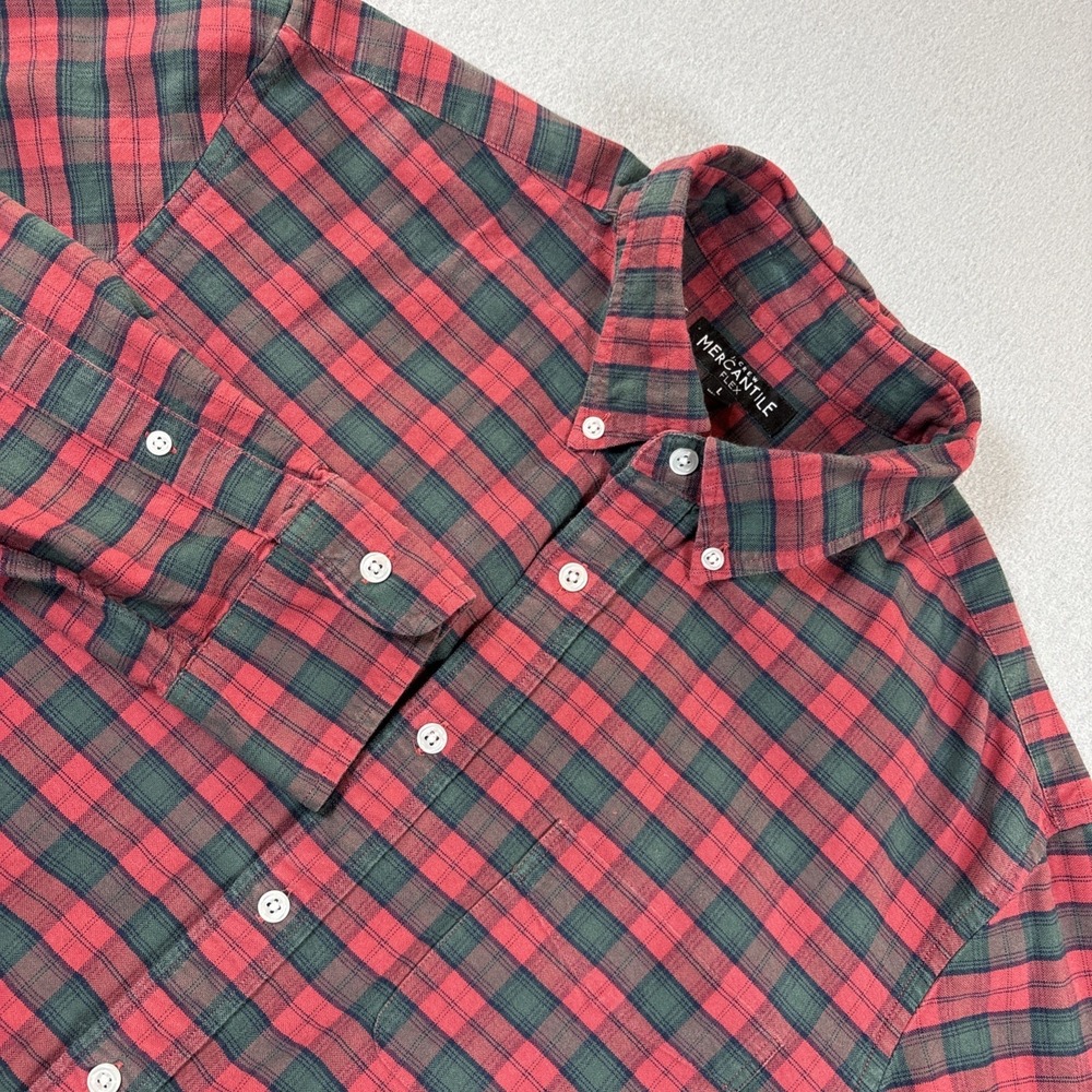J Crew Shirt Flannel Mercantile Men Large Button Up Long Sleeve Red Green Plaid